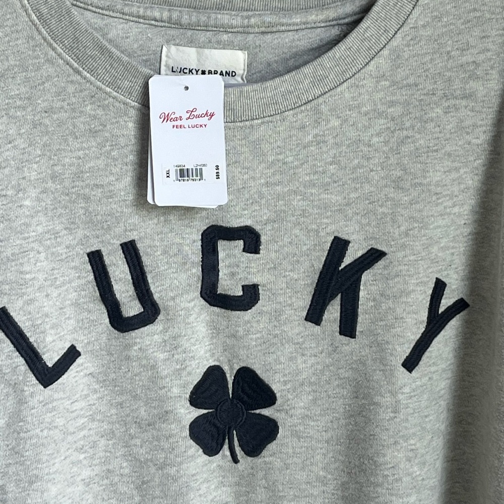 Lucky Brand Heather Gray Sweatshirt with Navy Print - Picture 2 of 3